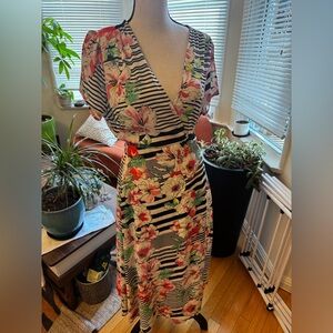 Yumi Kim Black and White Striped Floral Maxi Dress - Wrap Front